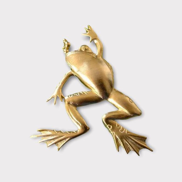 New Jonette Signed JJ Signed Gold Leaping Frog Bullfrog Froggie Frog Pin Brooch - Picture 1 of 2